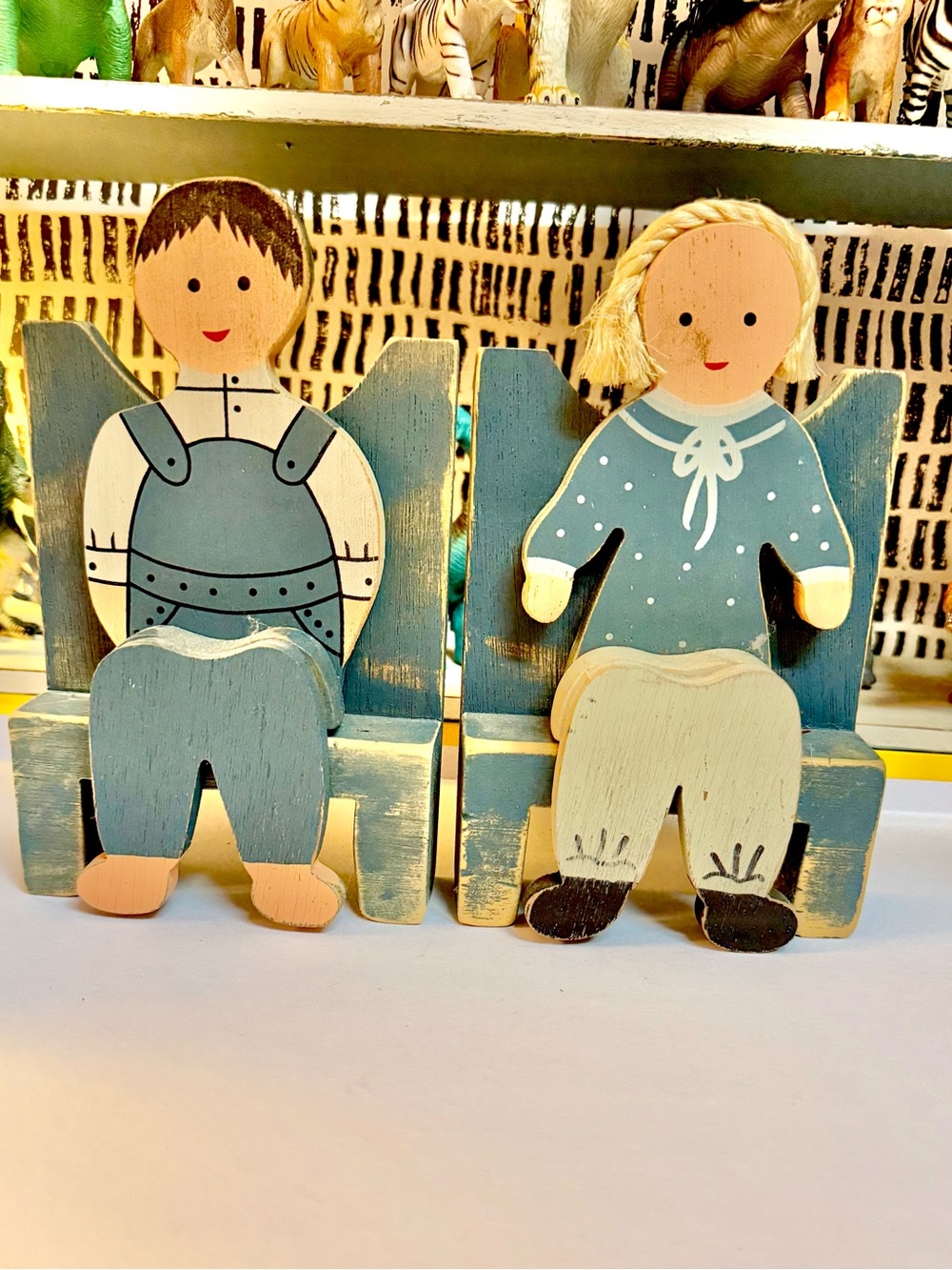Wooden folk art boy & girl